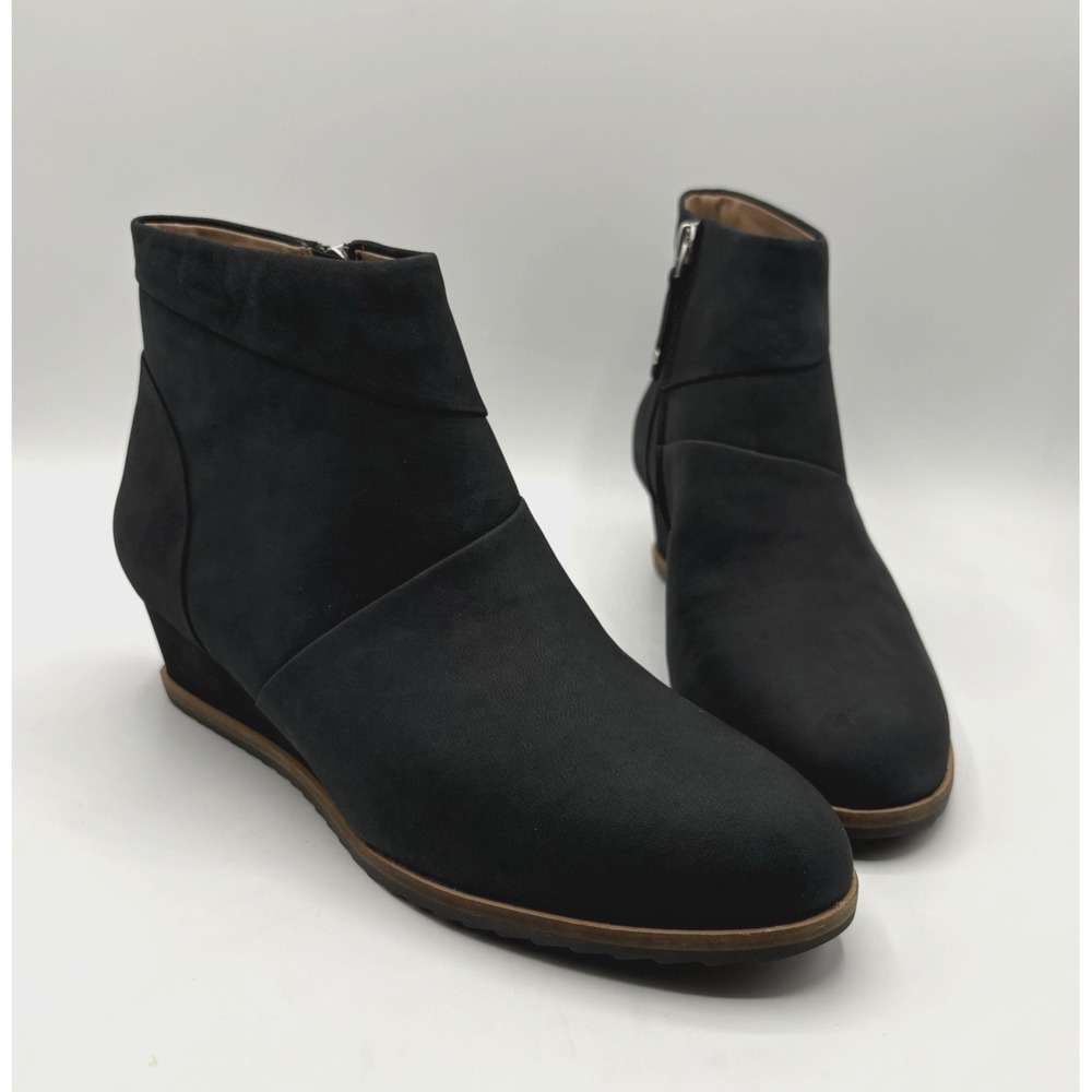 "NEW" LINEA PAOLO Yuri Wedge Boot Women's Size 6.5 Black Nubuck Ankle Bootie NIB